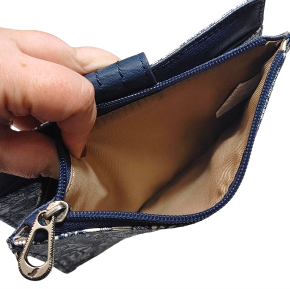 Sakroots Navy Blue Floral Boho Print Snap Button Zip Pocket Foldover Wallet - Picture 4 of 6